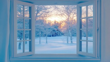 Winter Wonderland View From Open Window