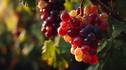 Fresh Grapes on Vine, Dew Drops