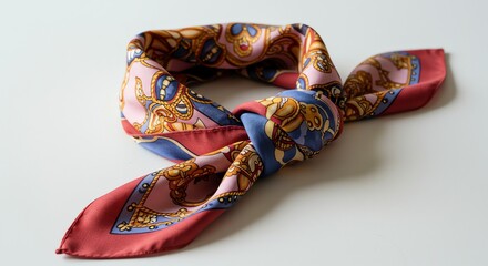 Fashionable Silk Scarf Tied on White Background
