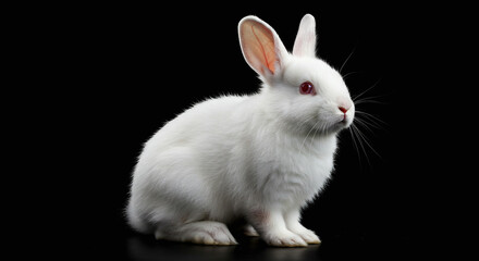 Obraz premium Cute White Rabbit Sitting on a Black Background