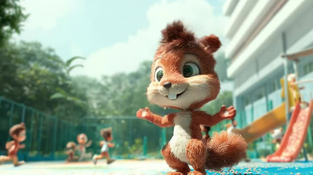 Cartoon squirrel on playground