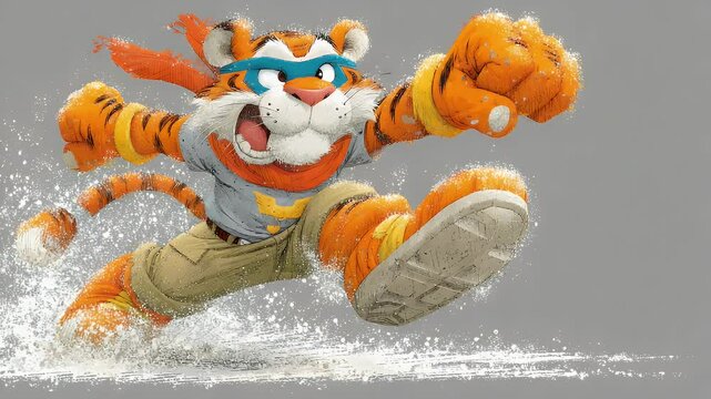 Cartoon tiger running in snow