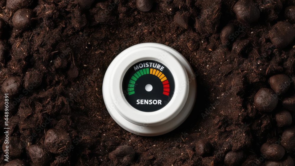 Poster moisture sensor placed in soil helps monitor water levels for efficient agriculture and irrigation p