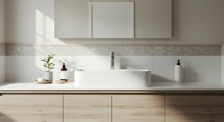 Fototapeta premium Modern Bathroom Interior with a Minimalist Design and Natural Accents