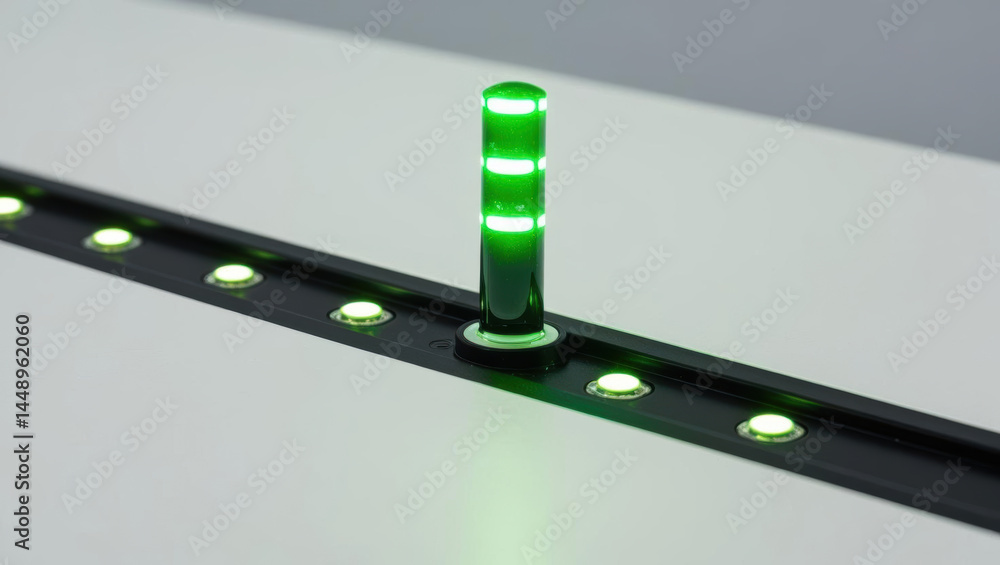Aufkleber green led indicator light on modern control panel signaling active status with row of smaller lights