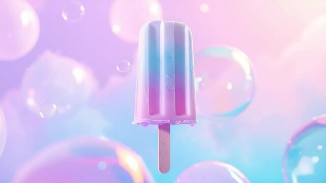 Sweet Pastel Popsicle Dream: A whimsical image of a melting popsicle amidst pastel bubbles, evoking a feeling of summer joy and carefree bliss.