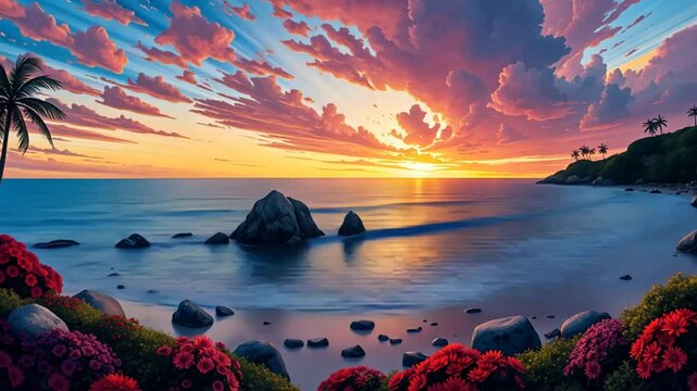 Golden Sunset Seascape - Loopable 4K Stock Video