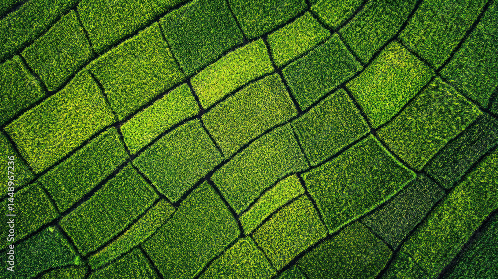 Aufkleber a green field with a pattern of squares. the field is lush and green, and the squares are evenly spa