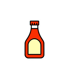 Stylized bottle, red with a light yellow label area, shows a simple and iconic design for sauce or condiment packaging on a transparent background