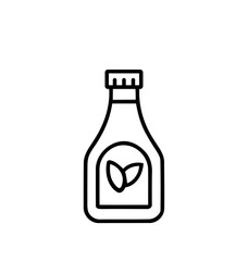 Minimalist syrup bottle line drawing, containing plant extract symbol for organic health food products, drink ingredient icon on a transparent background