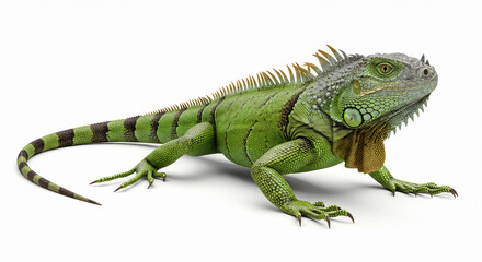 Obraz premium Green Iguana with Spikes on a White Background