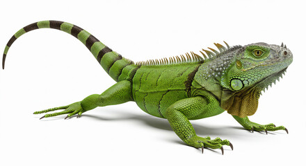 Green Iguana with Spikes on a White Background
