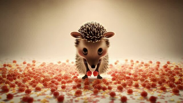 Cute cartoon hedgehog eating berries