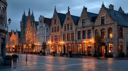 Fototapeta premium European town street at twilight