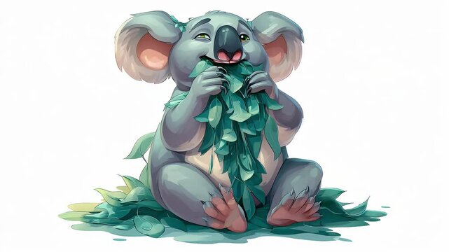 Cute koala eating leaves illustration