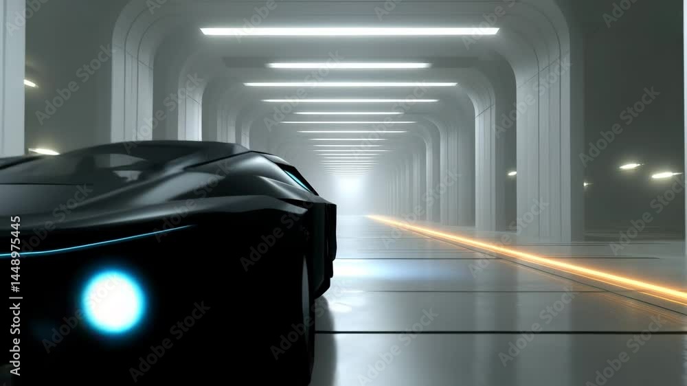 Poster futuristic passageway with glowing lights and abstract architecture