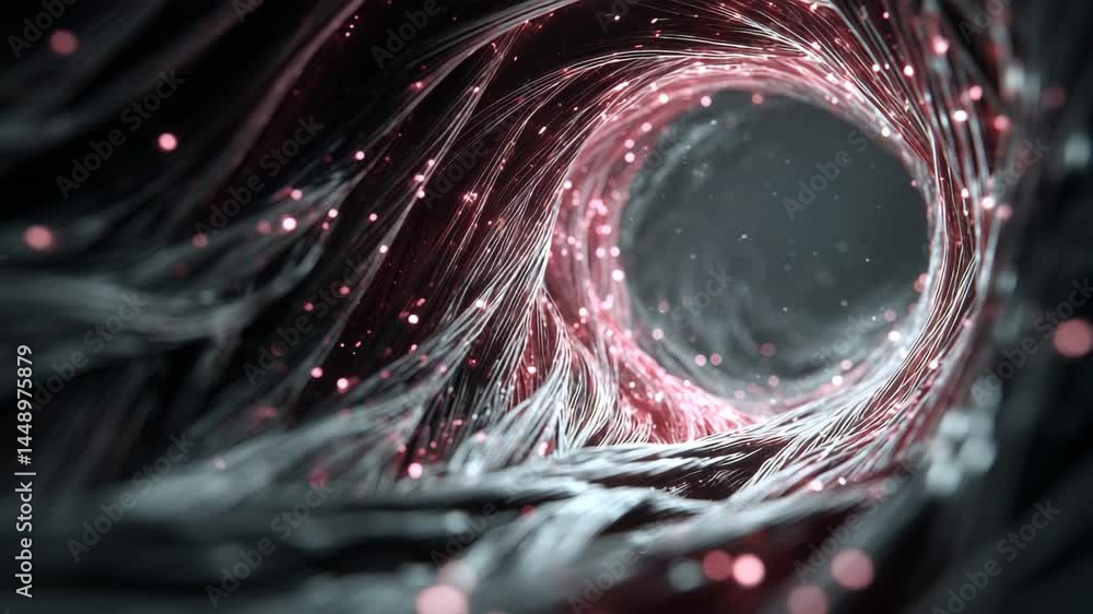 Poster intricate swirling patterns with glowing particles in abstract space