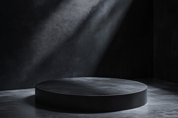 Minimalist presentation stage with dark background and dramatic lighting