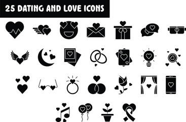 Love and dating icon set, hearts and romantic vector icons in glyph style
