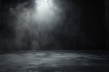 Mysterious illuminated stage with smoke in the darkness creates atmosphere