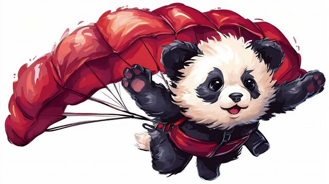 Cute panda parachute jump