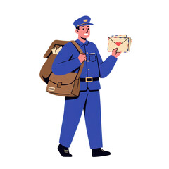 Friendly postal worker carrying envelopes illustration