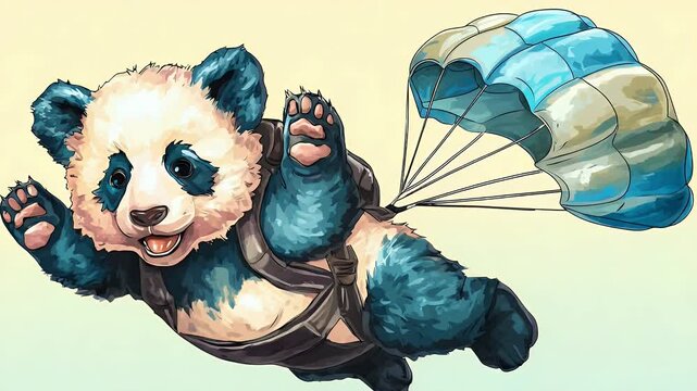 Cute panda skydiver cartoon illustration