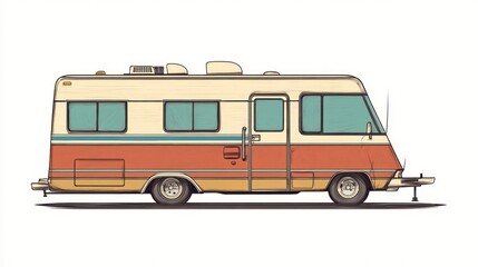 Stylized vintage recreational vehicle illustration evokes nostalgia and freedom