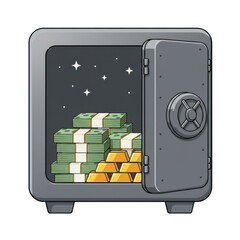 Open safe with money and gold illustration for financial concept