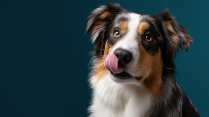 Fototapeta premium Adorable dog portrait with tongue out. Beautiful dog looking cute and hopeful.