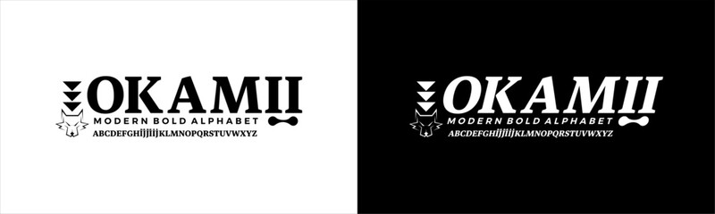 A Modern Bold Alphabet with Unique Typeface on the Black and White Background Called Okamii Font,black and white, Vector Illustration