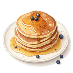 stack of pancakes on a plate isolated on white background