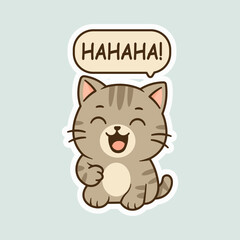 Cute Chibi Cat Laughing with Speech Bubble