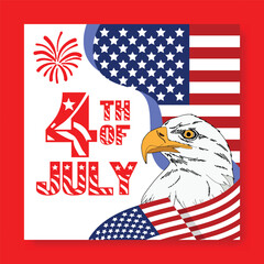 4th of July United States Independence Day celebration promotion advertising social media post banner, ad, background, square flyer or poster. Independence day USA festive decoration USA flag