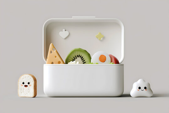 cute lunchbox characters, lunchbox with cute food characters has a charming, playful flat design