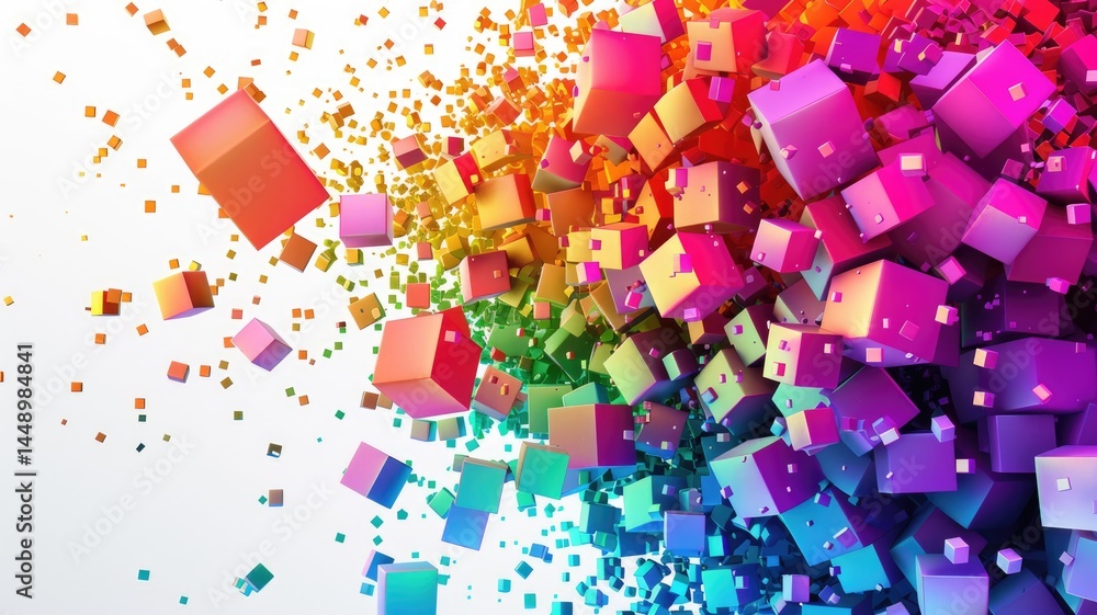 Aufkleber abstract chaotic and energetic of mixed dust explode with square object, burst of broken colorful cu