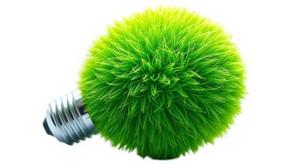 Green Grass Light Bulb Representing Eco Friendly Energy on a transparent background