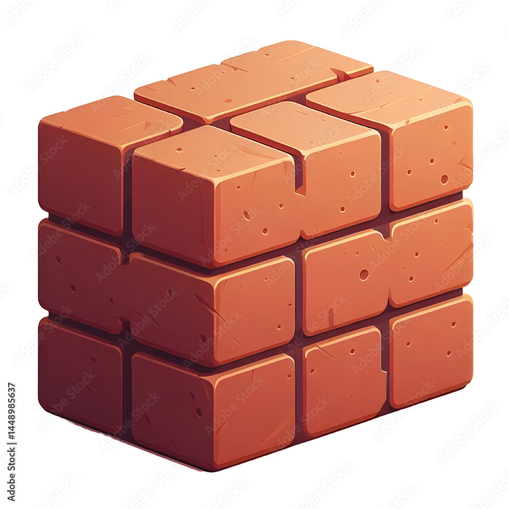 Poster isometric brick cube building block construction game asset vector design on transparent background