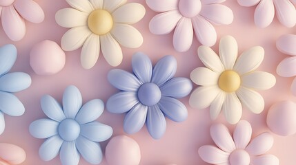 Obraz premium Cute 3D squishy rubber daisy flowers in soft pastel tones with neutral background generative ai