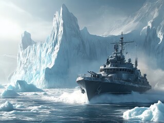 Navy vessel in icy waters