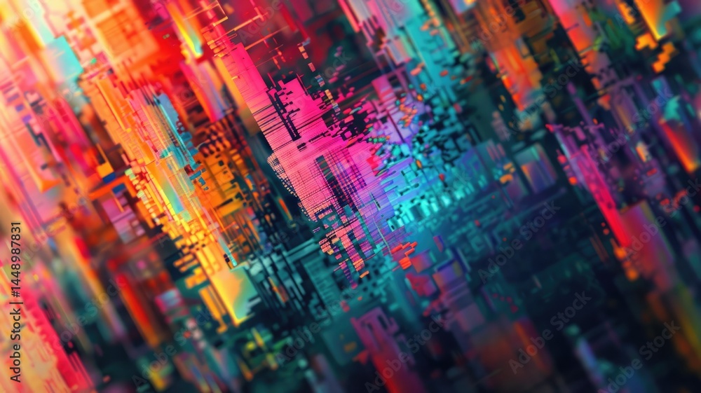 Fototapete this vibrant abstract digital animation showcases a colorful interplay of shapes and patterns, creat