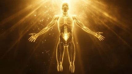 Golden Human Figure with Radiant Energy Symbolizing Health and Vitality