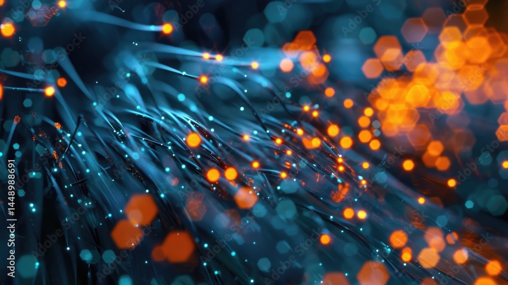 Poster explore a captivating visual of glowing cables and lights, creating an abstract dream-like scene wit
