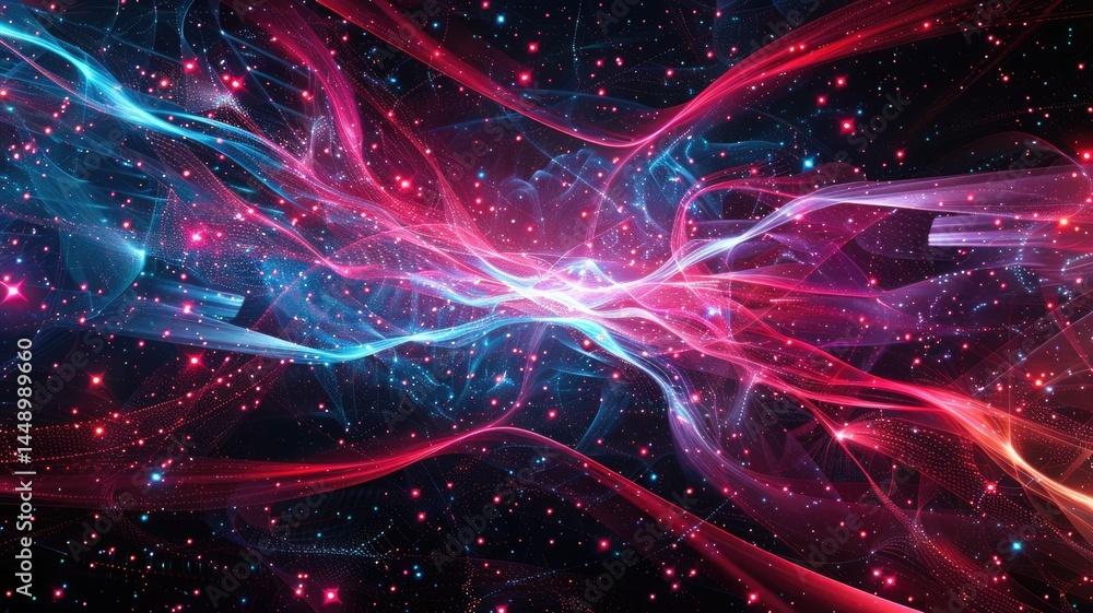 Poster abstract of digital shape or line and technological cyber style particle design connect in surreal e