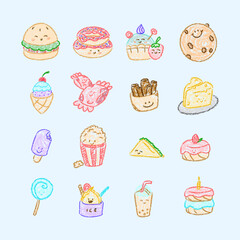 set of food and dessert