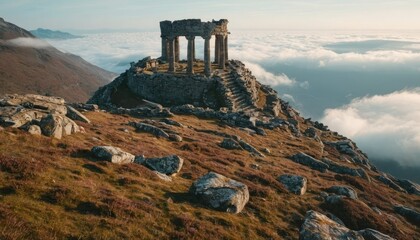 Fototapeta premium Stone Ruins on a Mountaintop Above Clouds. 5