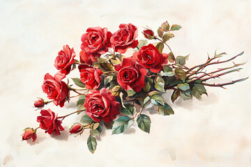 Fototapeta premium Bouquet of red roses isolated on a white background, a Valentine's Day theme.