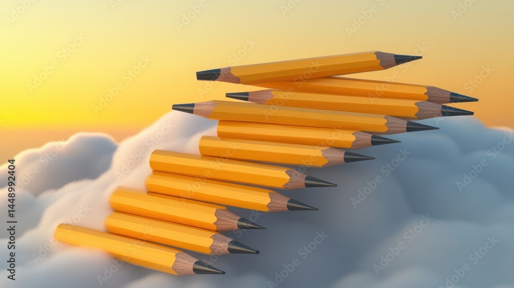Aufkleber pencils arranged on soft clouds creating a dreamy artistic atmosphere