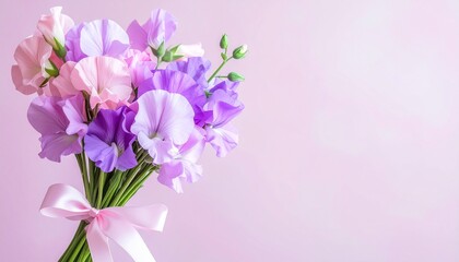 スイートピーとリボンの春の花束