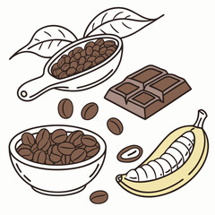 Coffee Beans Chocolate Cardamom Pod Isolated On White Background Vector Illustration